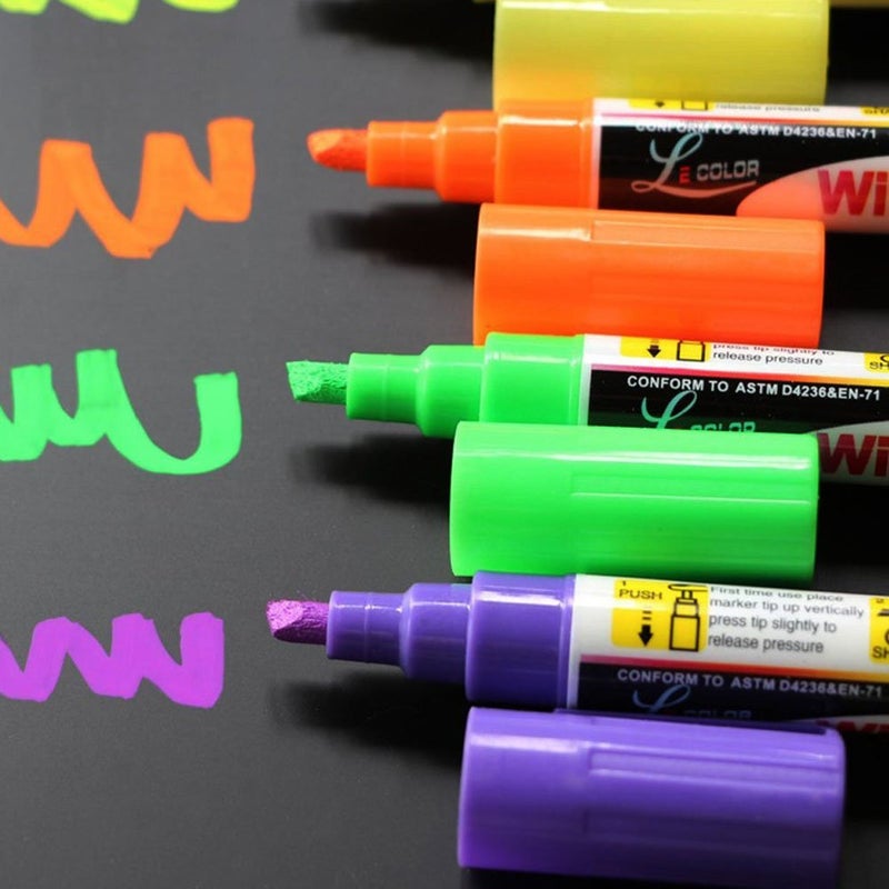 Winrase 8 PCS Chalk Marker Pen 6mm Dry Erase Markers Fluorescent Markers Highlighters with Reversible Bullet/Chisel Tip for LED Light Board,Coffee Shop,POP Art,Bistro Board,AD Drawing,Blackboard - Image 5